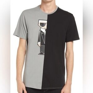 Karl Lagerfeld Kocktail Karl Split Black Gray Graphic Tee Size M NWT